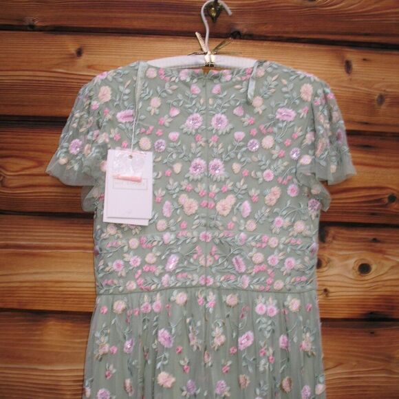 Mac Duggal 35104 Green Multicolor Embroidered V Neck Cap Sleeve Midi Dress - Picture 11 of 14